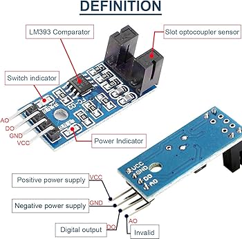 Vue du capteur LM393 pour détection de vitesse optique dans projets robotiques ou automatisés
